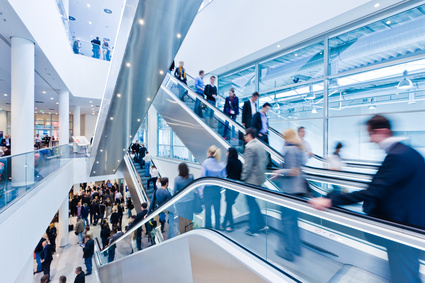 trade fair staircase with blurred people